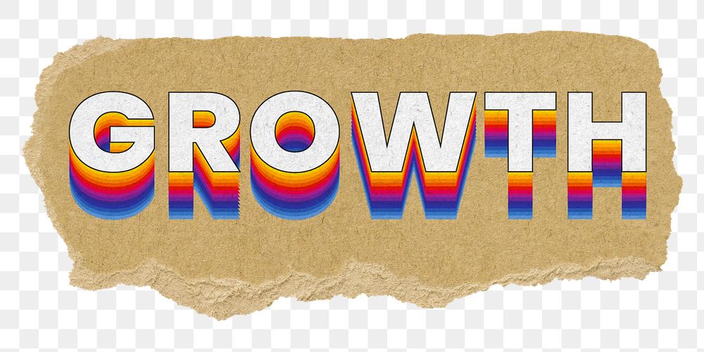 Growth png ripped paper word sticker typography, transparent background