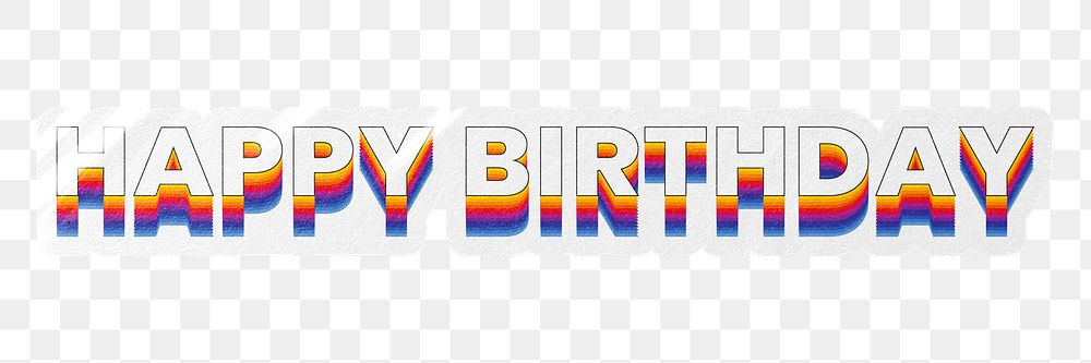 Happy Birthday png word sticker typography, layered retro font, transparent background