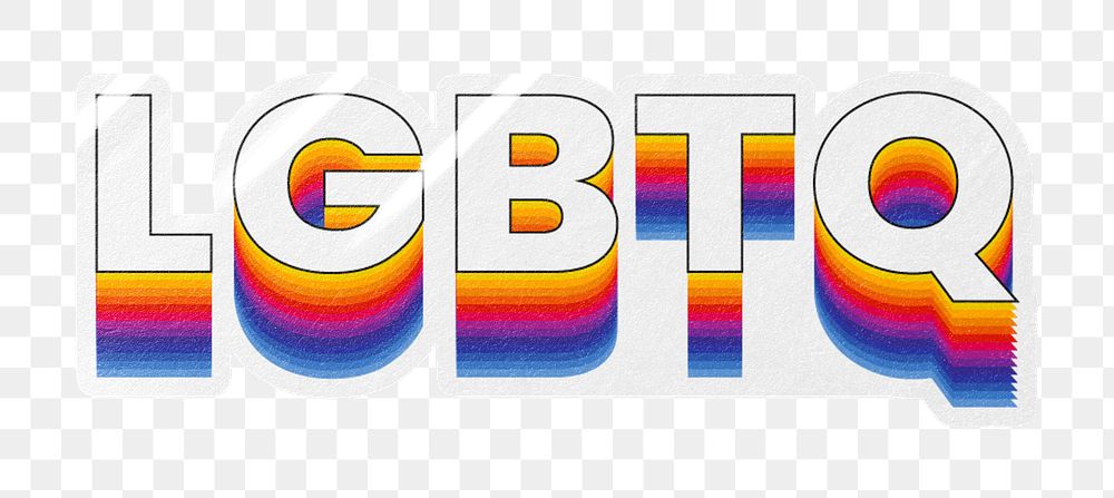 LGBTQ png word sticker typography, layered retro font, transparent background