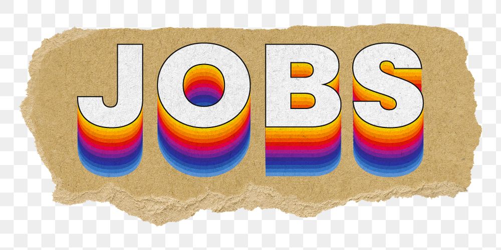 Jobs png ripped paper word sticker typography, transparent background