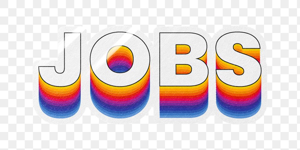 Jobs png word sticker typography, layered retro font, transparent background