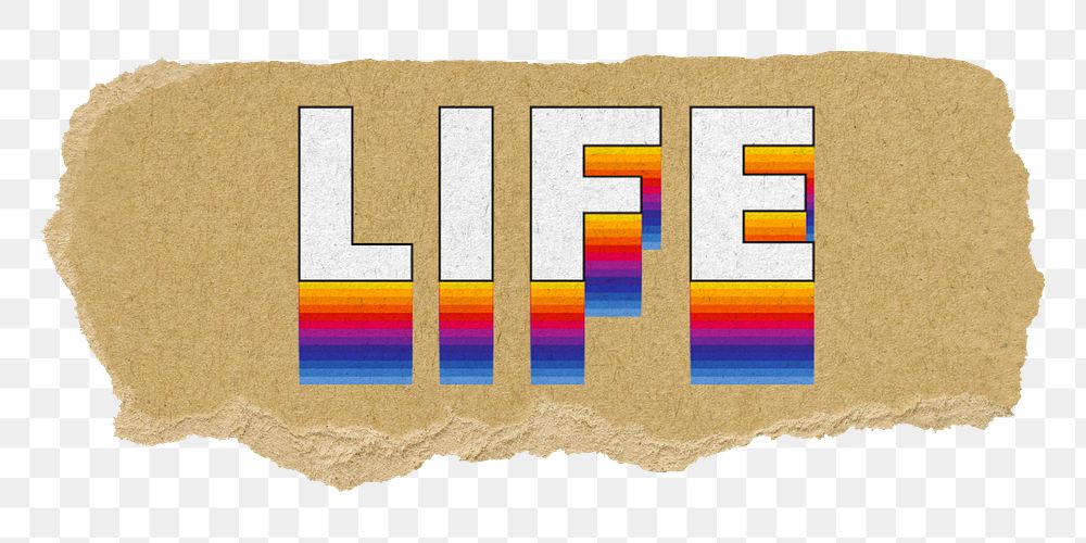 Life png ripped paper word sticker typography, transparent background