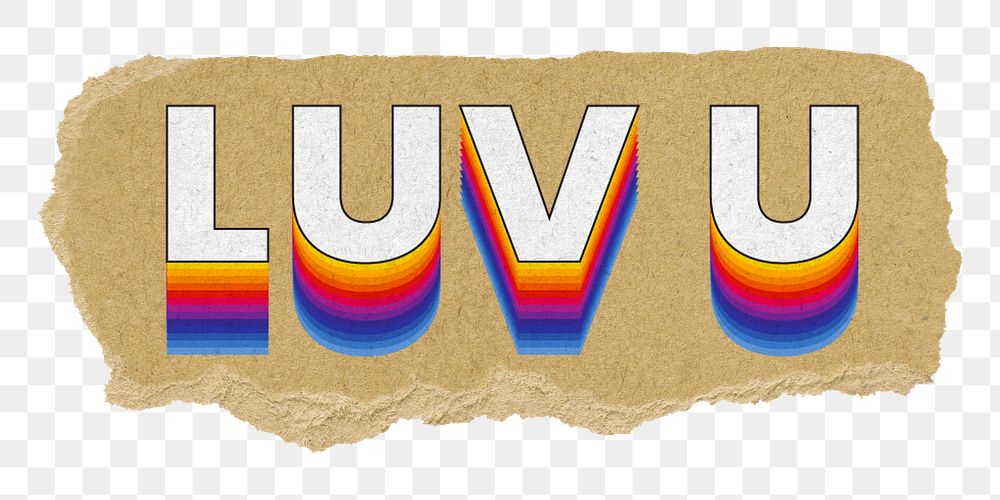 Luv U png ripped paper word sticker typography, transparent background