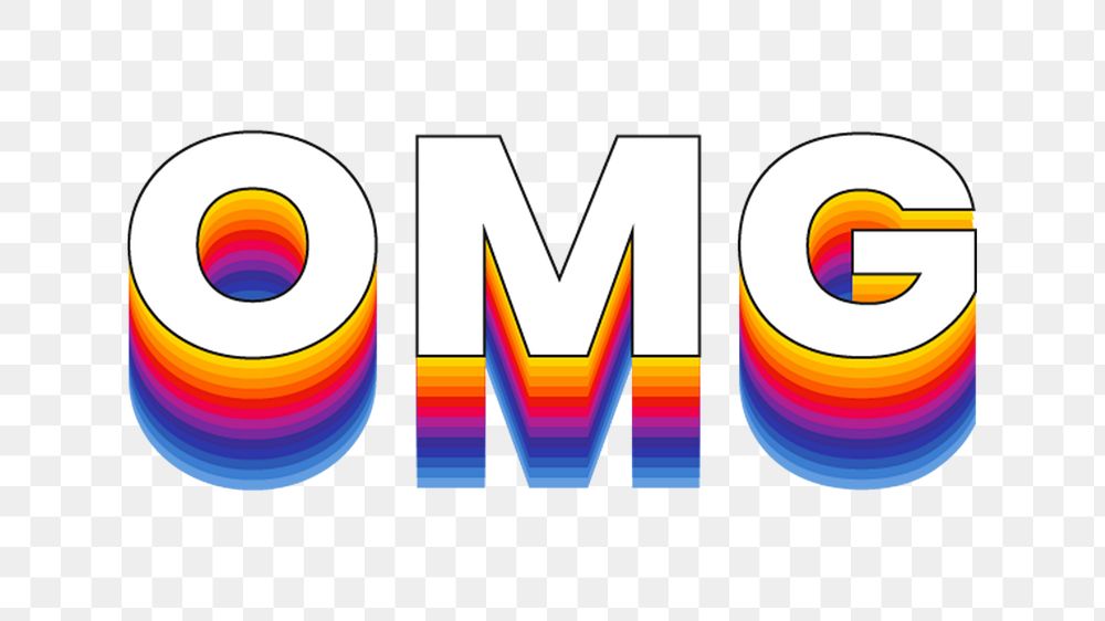 OMG png word sticker typography, layered retro font, transparent background