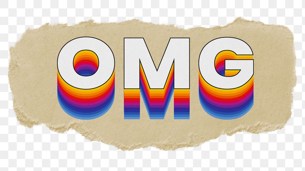OMG png ripped paper word sticker typography, transparent background