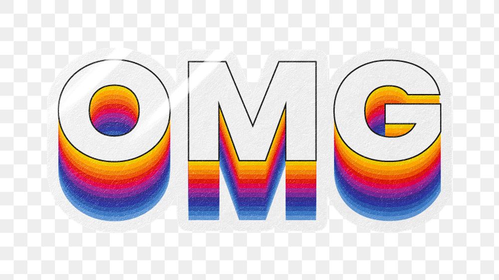 OMG png word sticker typography, layered retro font, transparent background