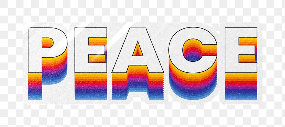 Peace png word sticker typography, layered retro font, transparent background