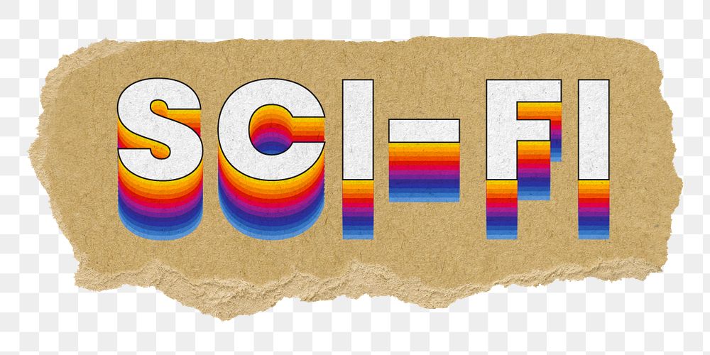 Sci-fi png ripped paper word sticker typography, transparent background