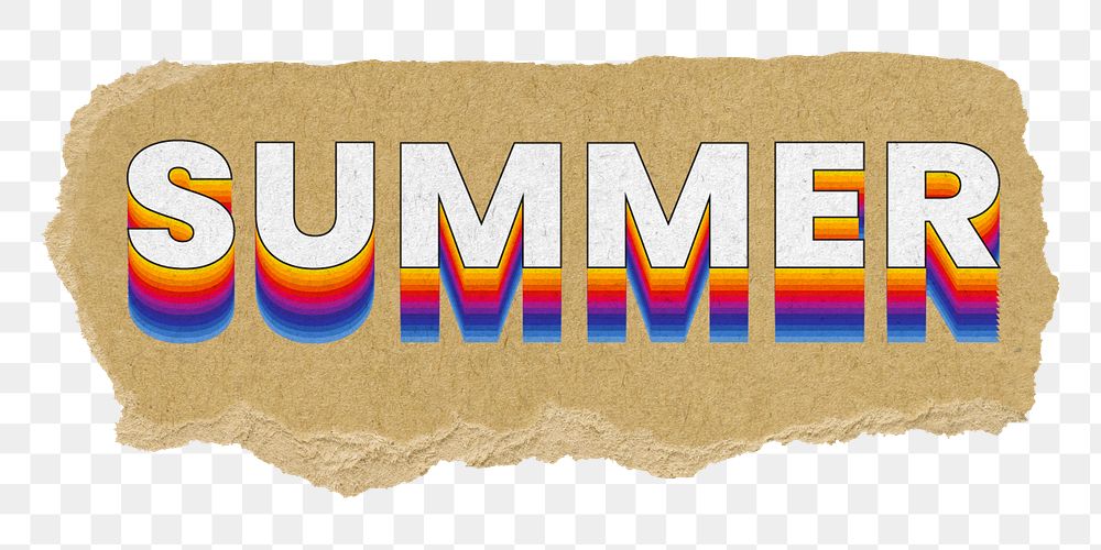 Summer png ripped paper word sticker typography, transparent background