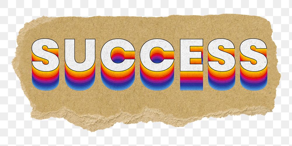 Success png ripped paper word sticker typography, transparent background