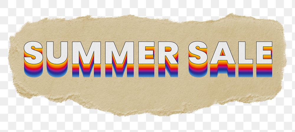 Summer sale png ripped paper word sticker typography, transparent background