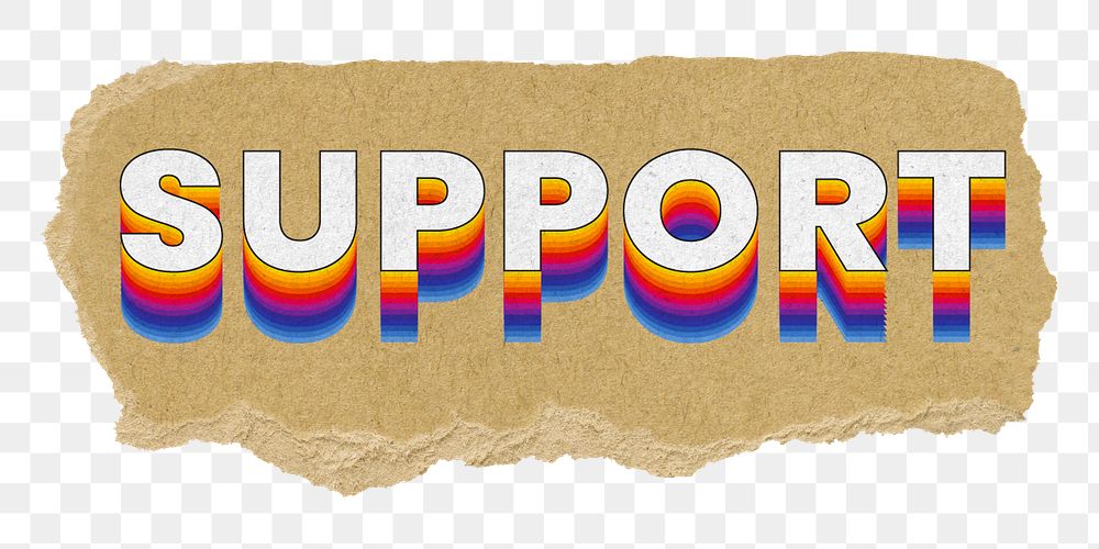 Support png ripped paper word sticker typography, transparent background
