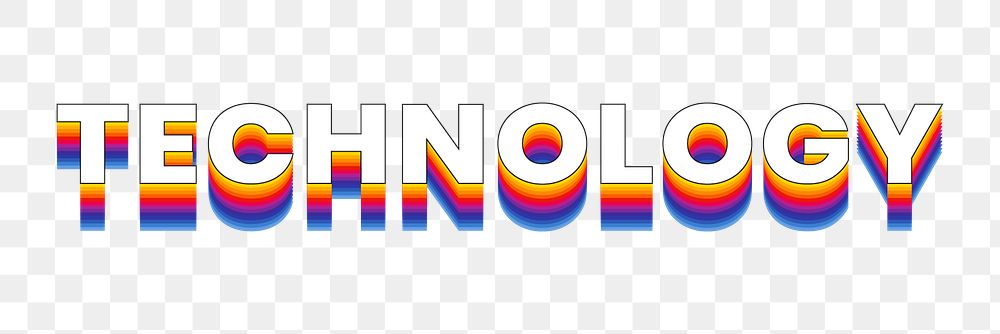 Technology png word sticker typography, layered retro font, transparent background