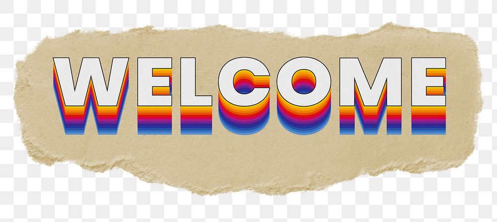 Welcome png ripped paper word sticker typography, transparent background
