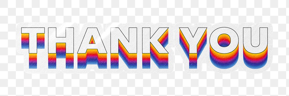Thank you png word sticker typography, layered retro font, transparent background