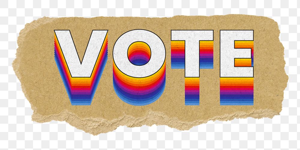 Vote png ripped paper word sticker typography, transparent background