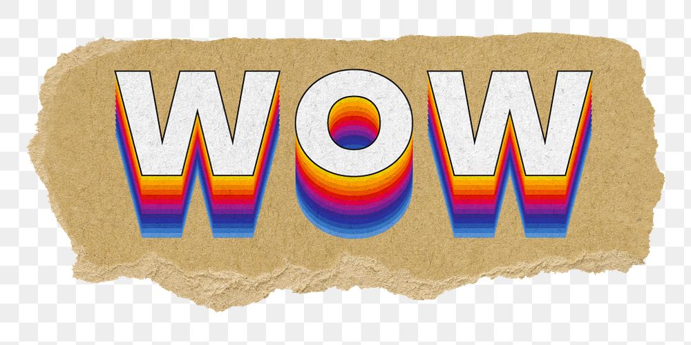 Wow png ripped paper word sticker typography, transparent background