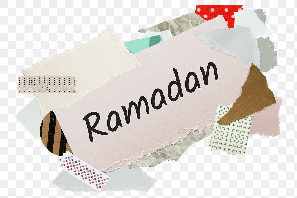 Ramadan png word sticker, aesthetic paper collage typography, transparent background