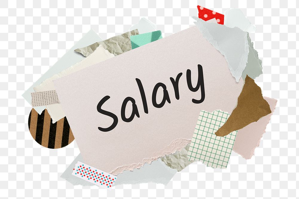 Salary png word sticker, aesthetic paper collage typography, transparent background