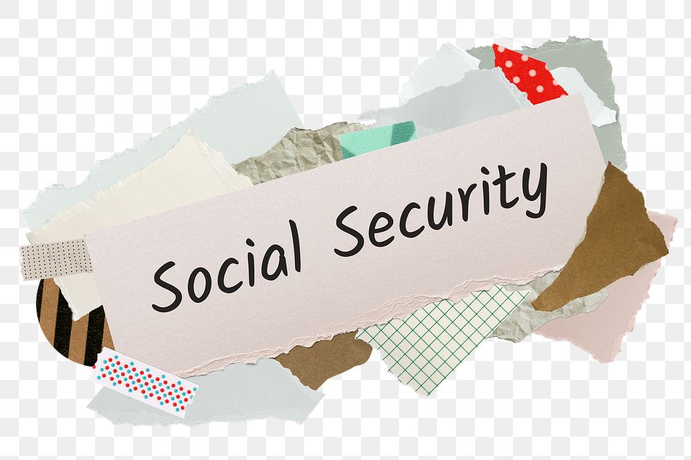 Social security png word sticker, aesthetic paper collage typography, transparent background