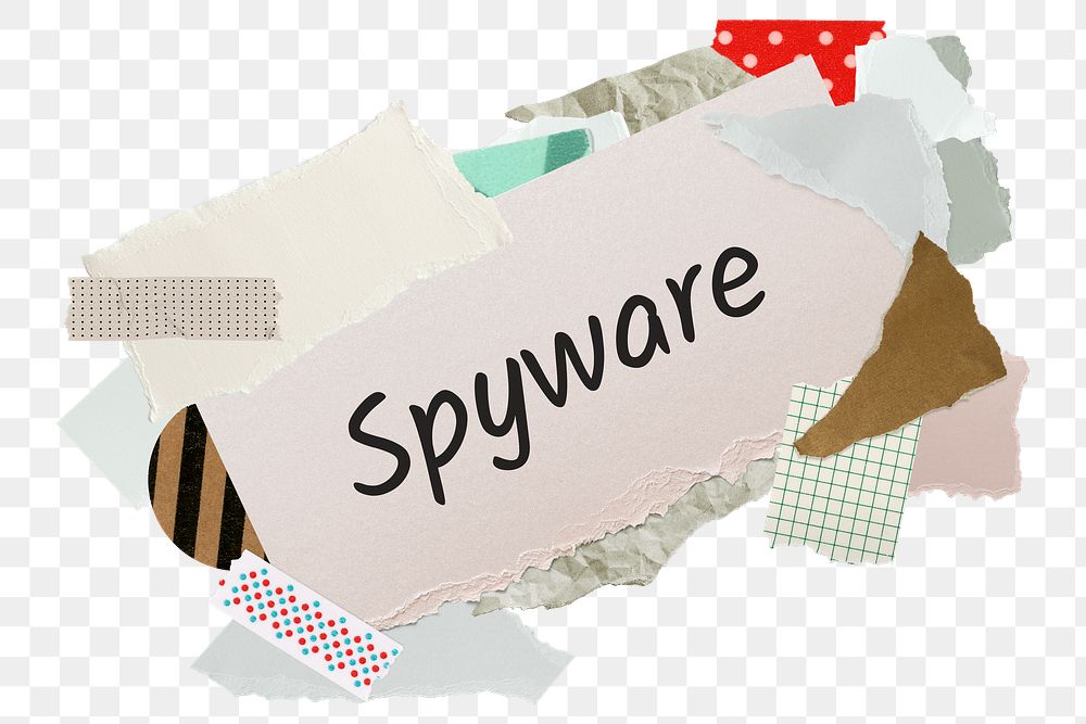 Spyware png word sticker, aesthetic paper collage typography, transparent background