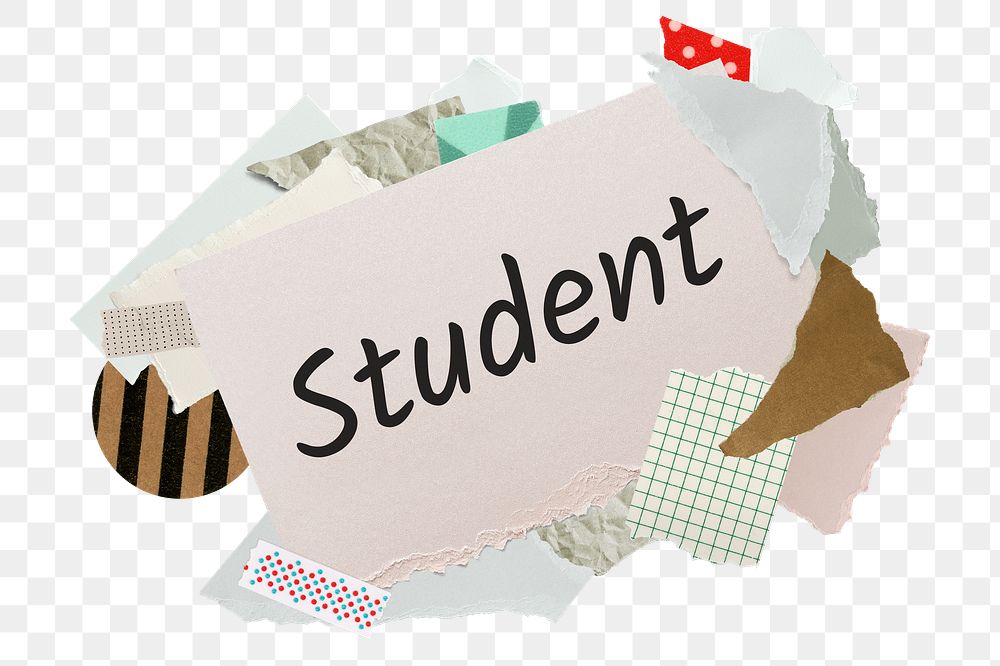 Student png word sticker, aesthetic paper collage typography, transparent background