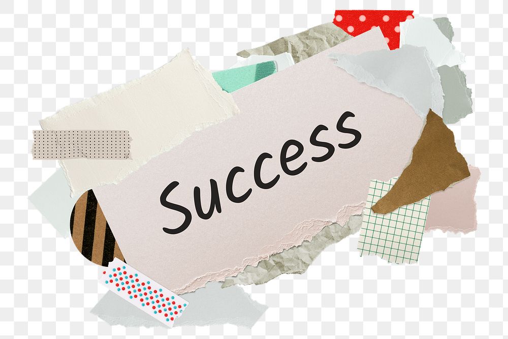 Success png word sticker, aesthetic paper collage typography, transparent background