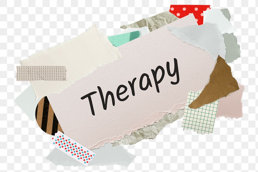 Therapy png word sticker, aesthetic paper collage typography, transparent background