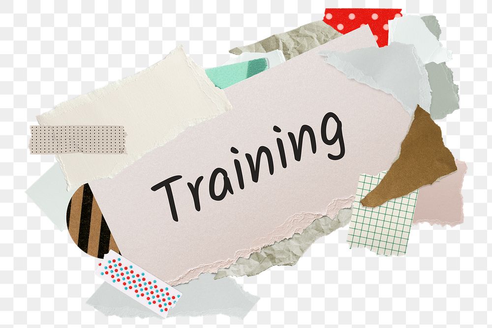 Training png word sticker, aesthetic paper collage typography, transparent background