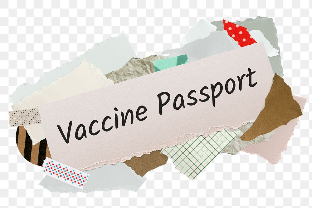 Vaccine passport png word sticker, aesthetic paper collage typography, transparent background