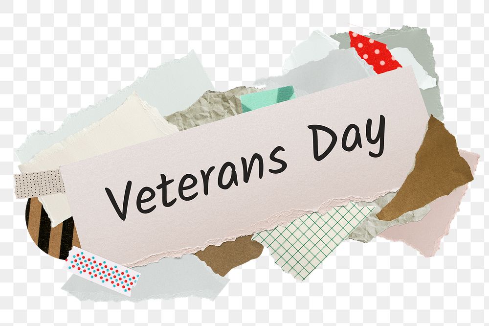 Veterans Day png word sticker, aesthetic paper collage typography, transparent background