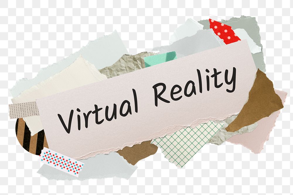 Virtual Reality png word sticker, aesthetic paper collage typography, transparent background
