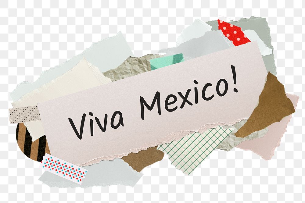 Viva Mexico! png word sticker, aesthetic paper collage typography, transparent background
