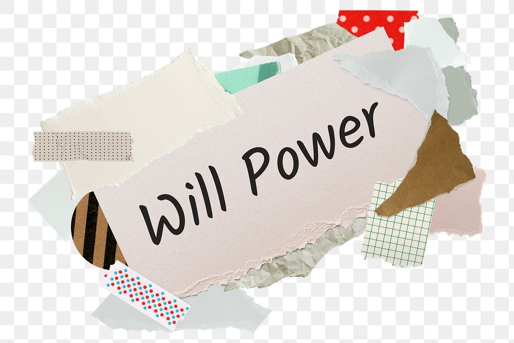 Will power png word sticker, aesthetic paper collage typography, transparent background