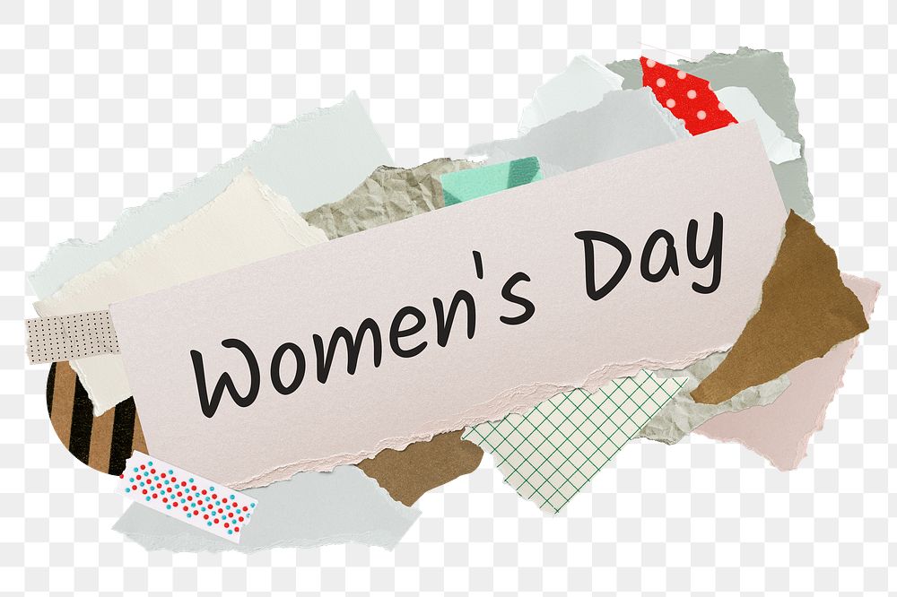 Women's Day png word sticker, aesthetic paper collage typography, transparent background