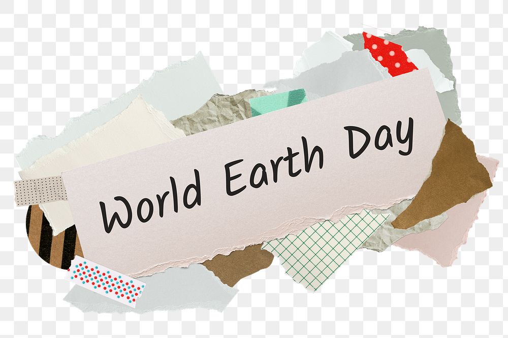 World Earth Day png word sticker, aesthetic paper collage typography, transparent background