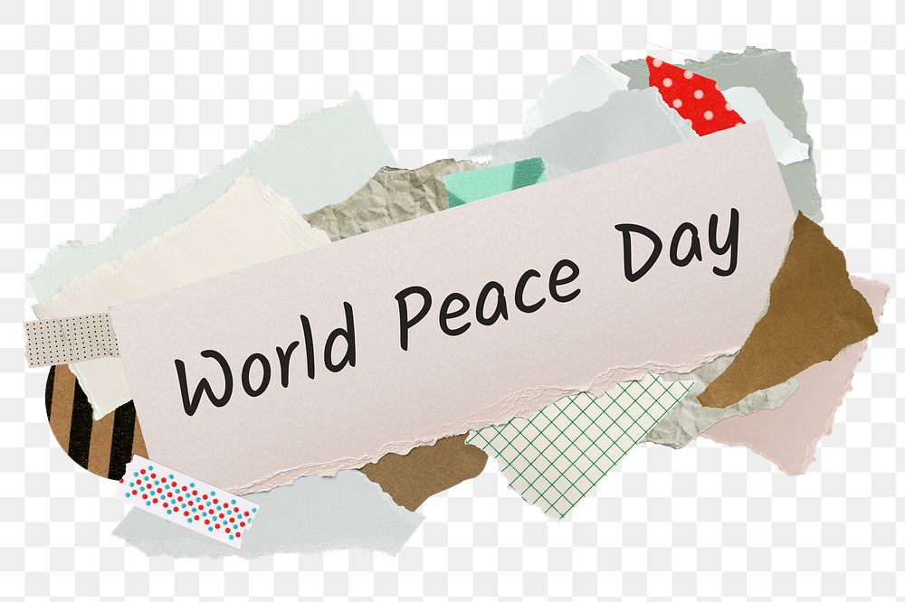 World Peace Day png word sticker, aesthetic paper collage typography, transparent background