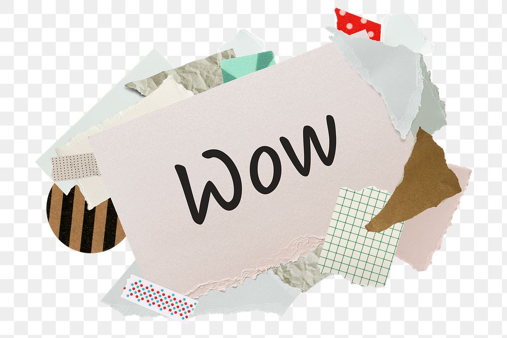 Wow png word sticker, aesthetic paper collage typography, transparent background