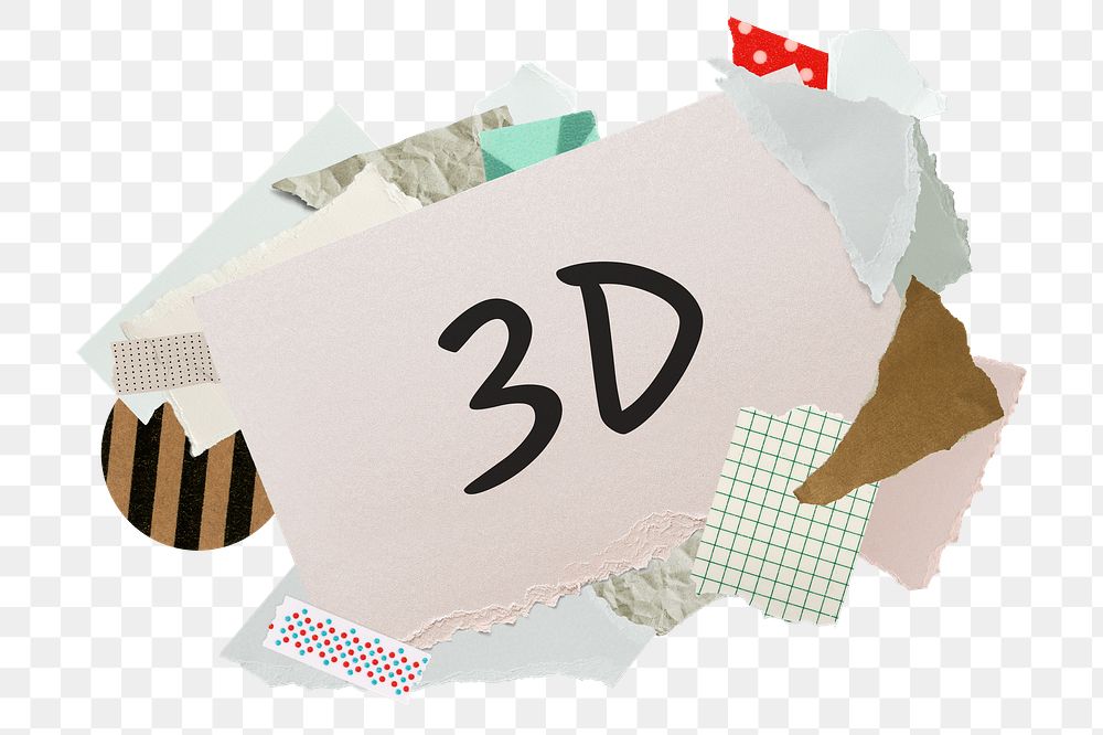 3D png word sticker, aesthetic paper collage typography, transparent background