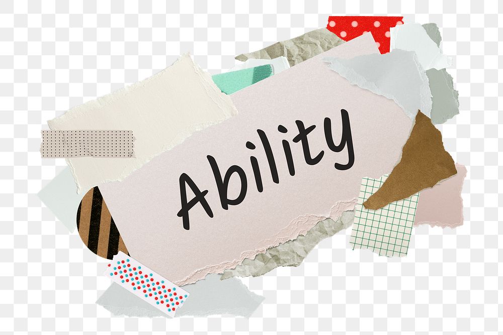 Ability png word sticker, aesthetic paper collage typography, transparent background
