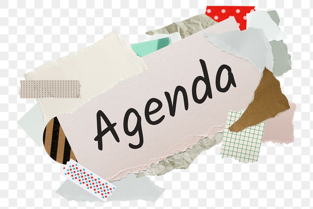 Agenda png word sticker, aesthetic paper collage typography, transparent background