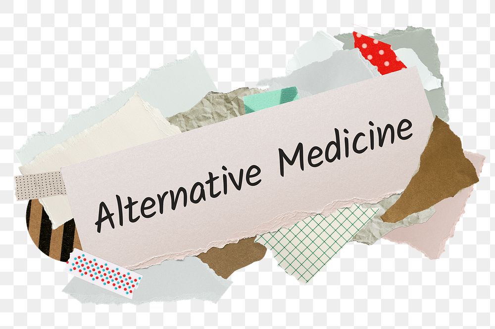 Alternative medicine png word sticker, aesthetic paper collage typography, transparent background