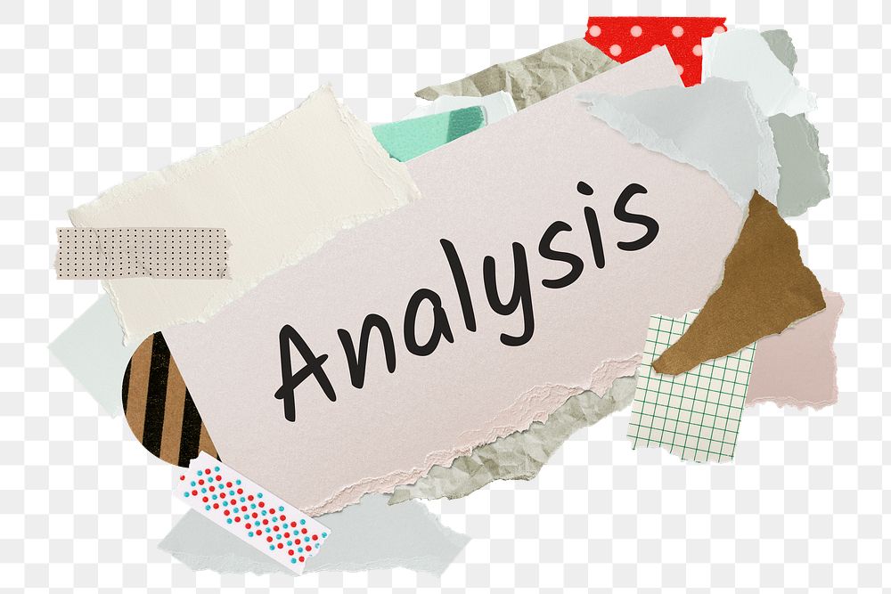 Analysis png word sticker, aesthetic paper collage typography, transparent background