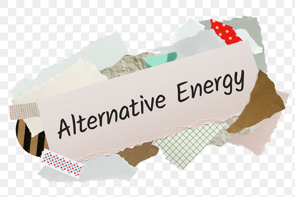 Alternative energy png word sticker, aesthetic paper collage typography, transparent background