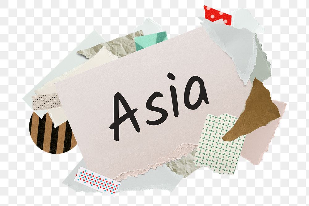 Asia png word sticker, aesthetic paper collage typography, transparent background