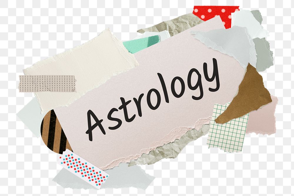 Astrology png word sticker, aesthetic paper collage typography, transparent background