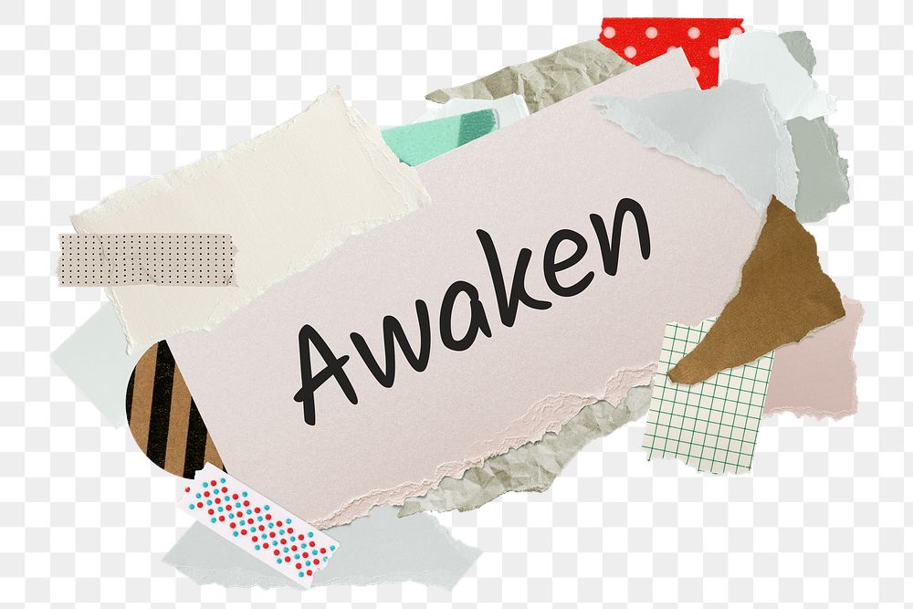 Awaken png word sticker, aesthetic paper collage typography, transparent background