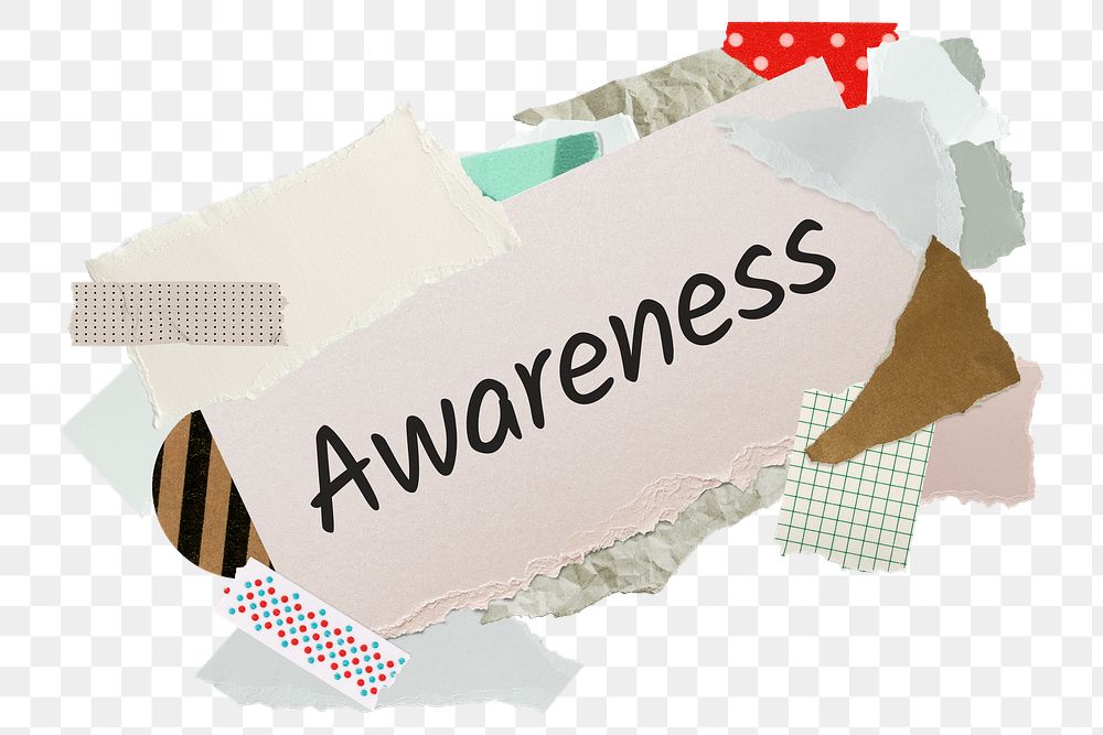 Awareness png word sticker, aesthetic paper collage typography, transparent background