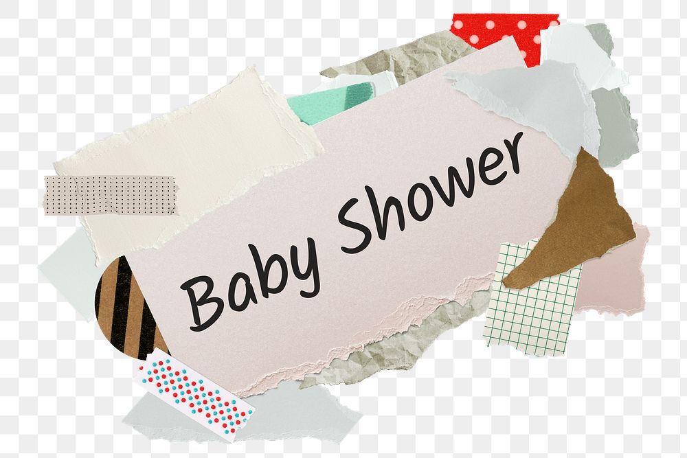 Baby shower png word sticker, aesthetic paper collage typography, transparent background