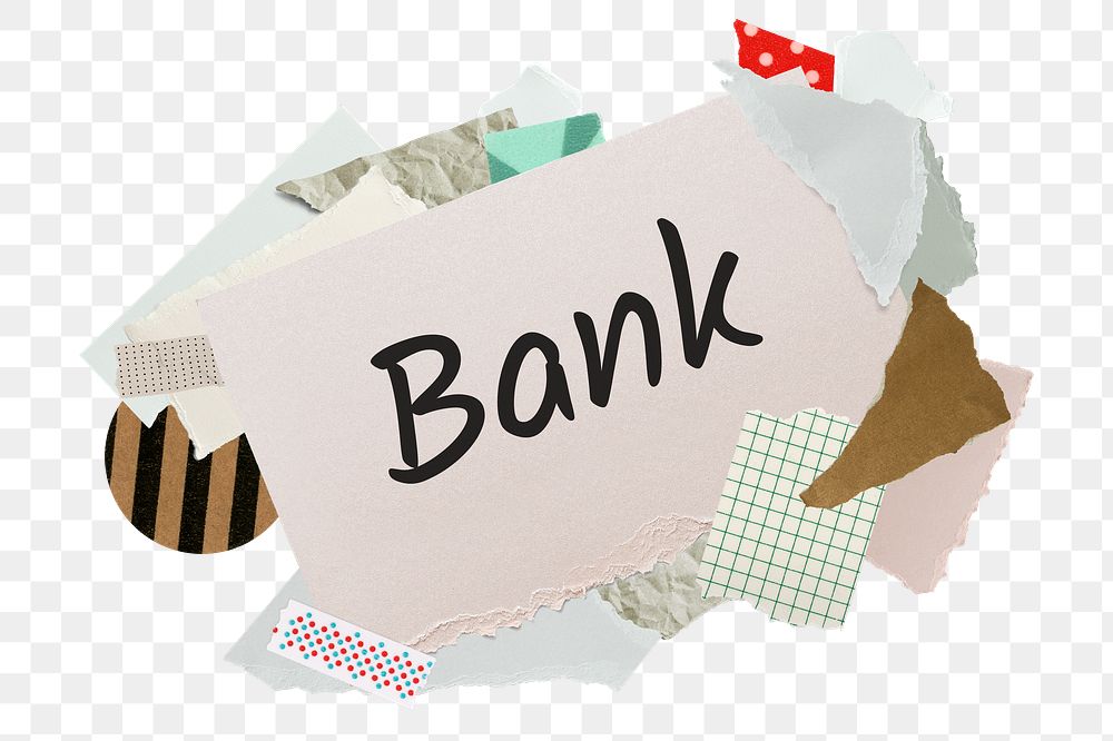 Bank png word sticker, aesthetic paper collage typography, transparent background